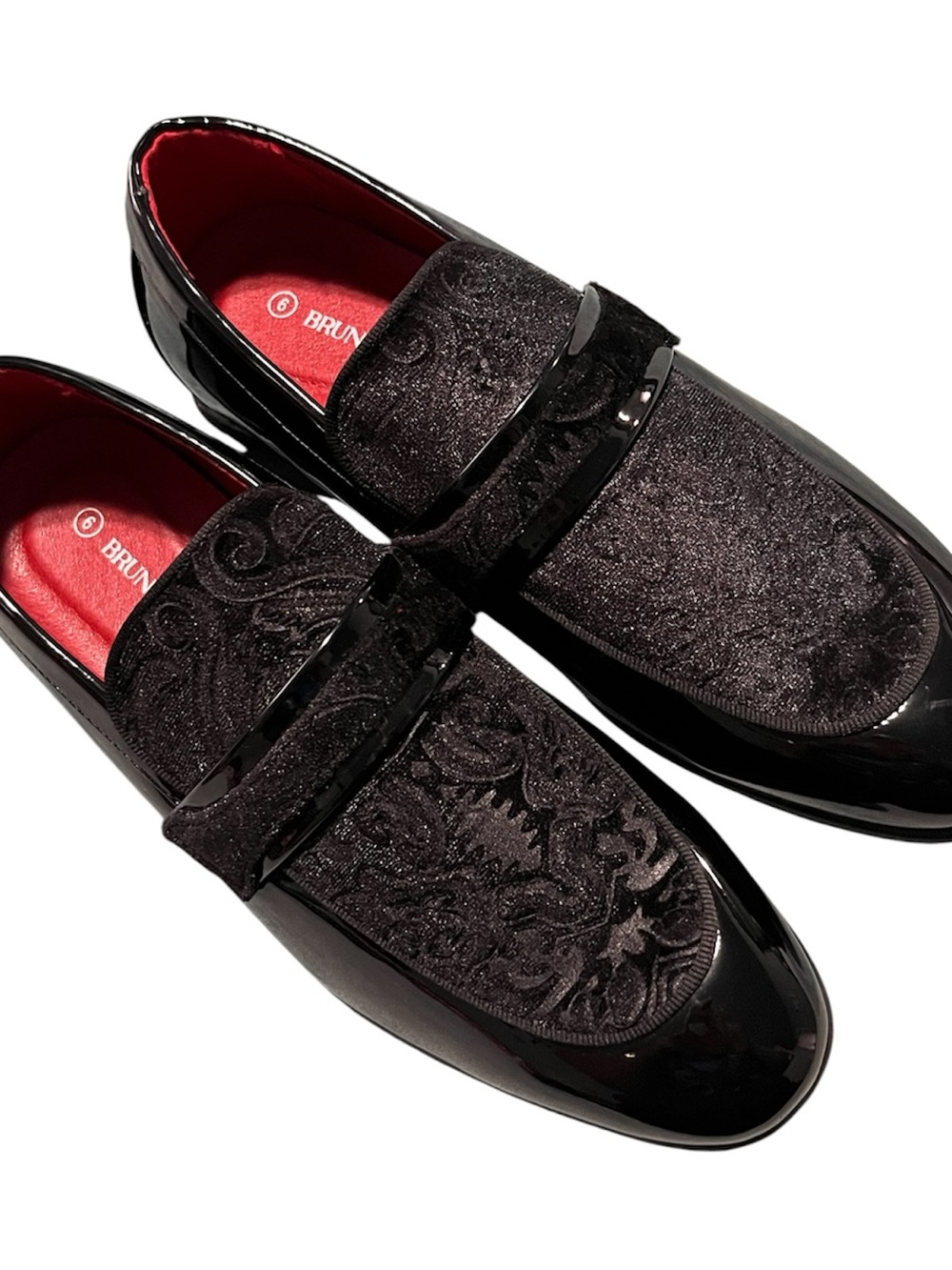 Bruno Marc Men's Black Velvet Embossed Slip-On Loafers